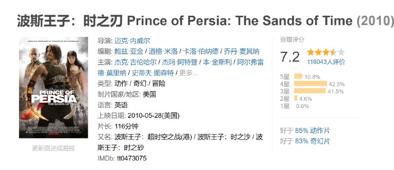 名称：波斯王子：时之刃 Prince of Persia: The Sands of Time (2010)描述：本片根据育碧软件公司2003年的同名电子游戏改编