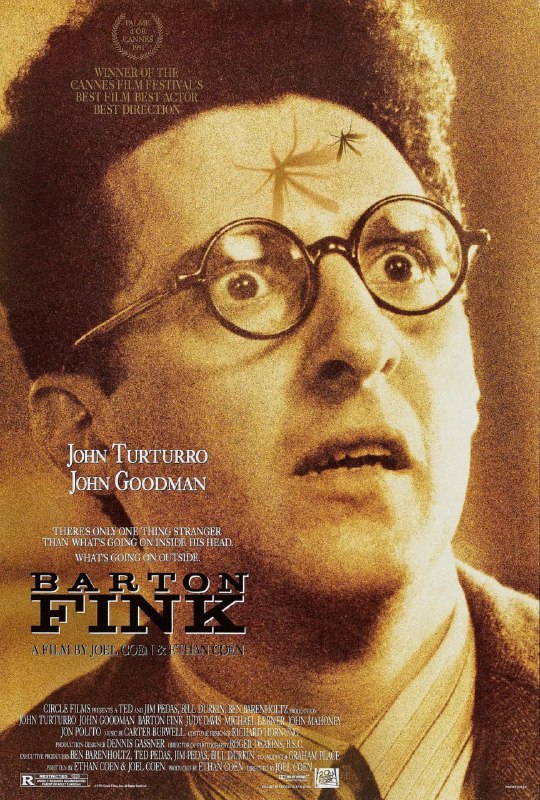 名称：巴顿·芬克 Barton Fink (1991)描述：巴顿（约翰•特托罗 John Turturro 饰）是纽约的一名优秀的编剧，他的剧本刚刚在百老汇得到认可，好事便接踵而来