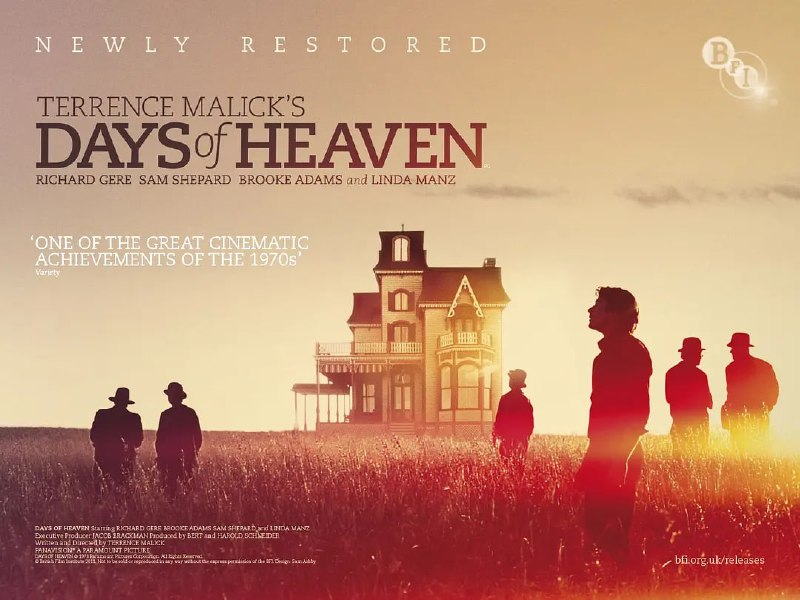 名称：天堂之日 Days of Heaven (1978)描述：20世纪初，Bill(理查·基尔 Richard Gere 饰)本来是工厂里的一名工人，因为打架他只能离开了工厂，带着女友Abby(布鲁克·亚当斯 Brooke Adams 饰)和妹妹Linda离开了芝加哥，在德克萨斯州的一个麦田上找到了一份收割麦子的工作