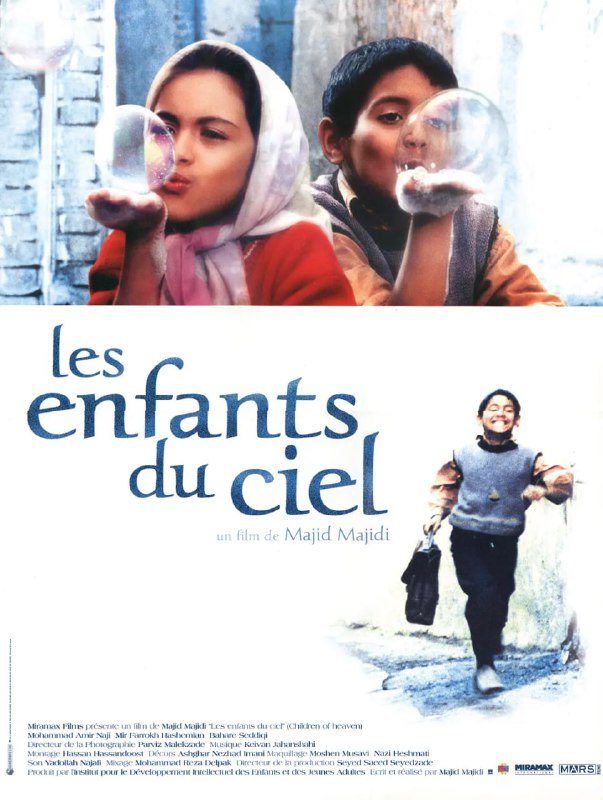 名称：小鞋子 بچه های آسمان (1997)描述：家境贫寒的男孩Ali（Amir Farrokh Hashemian）帮妹妹Zahra（Bahare Seddiqi）取修补好的鞋子时，不慎将鞋子弄丢，为了不被父（Mohammad Amir Naji）、母（Fereshte Sarabandi ）责罚，他央求Zahra暂时保密，说两人可以替换着穿他的鞋子上学，并答应一定会帮她买双新鞋子