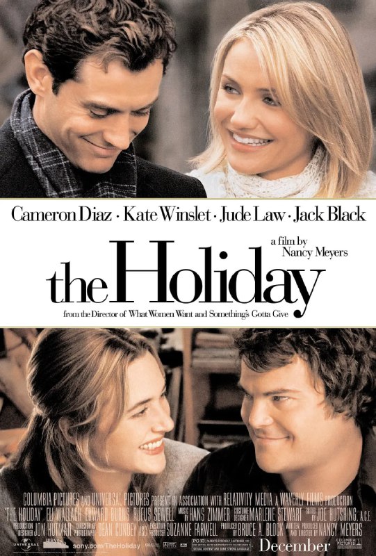 名称：恋爱假期 The Holiday (2006)描述：爱丽斯（凯特·温斯莱特 Kate Winslet 饰）住在英国伦敦的乡村，而阿曼达（卡梅隆·迪亚兹 Cameron Diaz 饰）则是洛杉矶的美国丽人