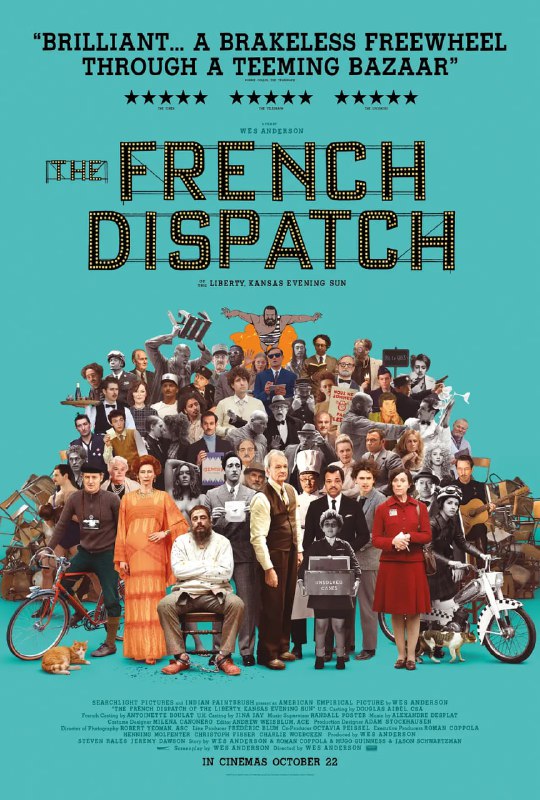 名称：法兰西特派 The French Dispatch (2021)描述：一封写给记者的情书，发生在一家美国报纸的前哨，位于一座虚构的20世纪法国城市，使“法国快讯杂志”上发表的一系列故事栩栩如生