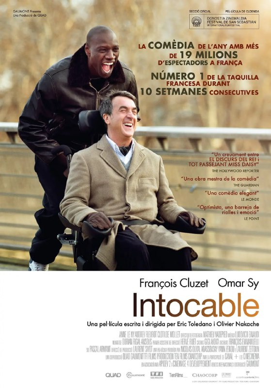 名称：触不可及 Intouchables (2011)描述：因为一次跳伞事故，白人富翁菲利普Philippe（弗朗索瓦·克鲁塞 François Cluzet 饰）瘫痪在床，欲招聘一名全职陪护