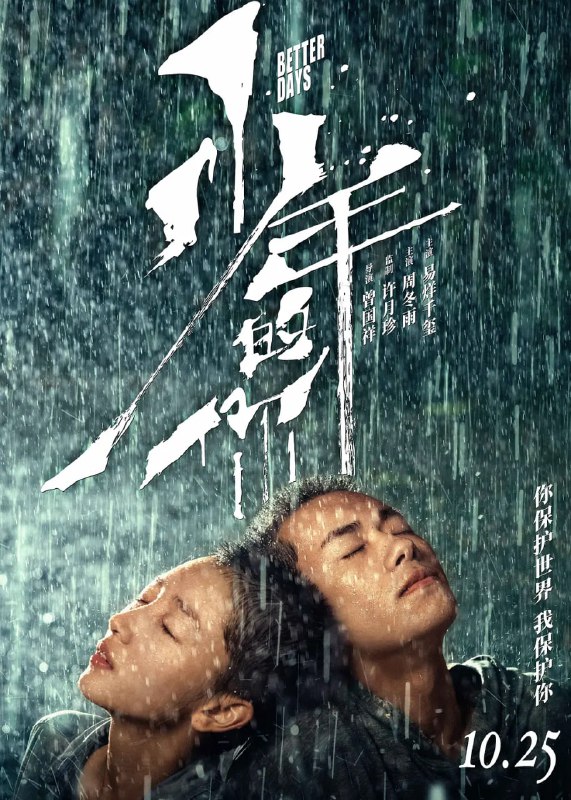 名称：少年的你 (2019)描述：陈念（周冬雨 饰）是一名即将参加高考的高三学生，同校女生胡晓蝶（张艺凡 饰）的跳楼自杀让她的生活陷入了困顿之中