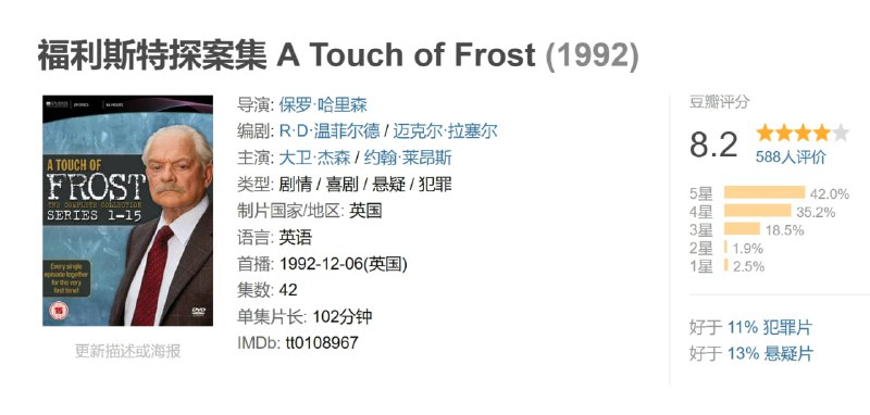 名称：福利斯特探案集 1-15季描述：英国社会派推理剧巅峰之作