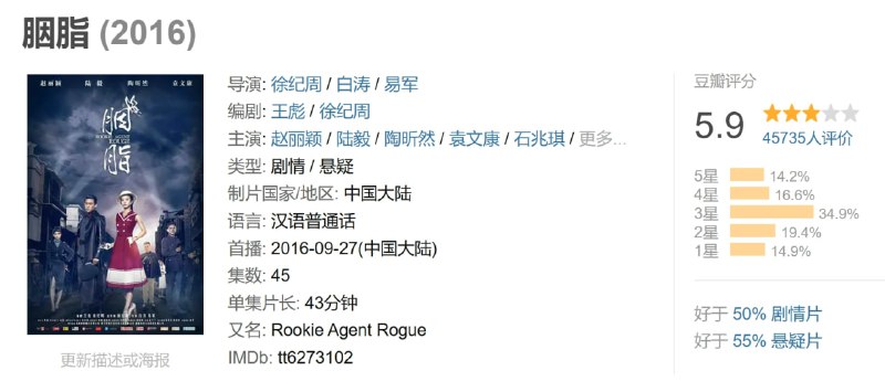 名称：胭脂 (2016)描述：1937年，日本发动全面侵华战争