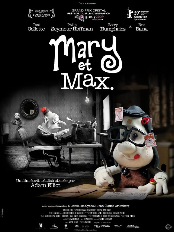 名称：玛丽和马克思 Mary and Max (2009)描述：1976年，8岁的玛丽·黛西·丁格尔（贝丝妮·惠特摩尔 Bethany Whitmore 配音）是澳大利亚墨尔本的一个小女孩，喜欢动画片“诺布利特”、甜炼乳和巧克力