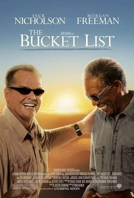 名称：遗愿清单 The Bucket List (2007)描述：老富翁爱德华•科尔（杰克•尼克尔森 Jack Nicholson 饰）近年来在公立医院的私有化改造事业中获利颇丰，他为节省成本，规定病房“一房两床”的做法颇受非议，但性格强势的科尔不以为意，岂料他不久被检查出罹患癌症，本欲入住单人病房的科尔在舆论压力下只得与另一位病人——老卡特（摩根•弗里曼 Morgan Freeman 饰）同处一室