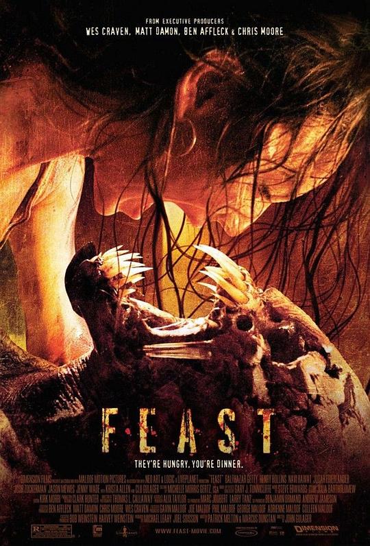 名称：兽餐 Feast 1080p remux (2005) 14.23GB 已刮削描述：在当地的小酒馆里，常年聚集着一群无所事事的人们，他们在这里喝酒，抽烟，聊天，打架，闹事，平庸的生活倒也过得自在