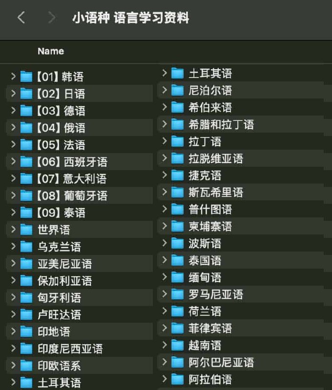 名称：《38门外语小语种资源》简介：《38门外语小语种资源》包含38种外语小语种的学习资料，涵盖多种语言，如阿拉伯语、西班牙语、法语、德语、日语、韩语等常见小语种，以及一些相对小众的语言