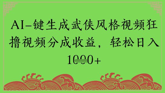 名称：《AI一键生成武侠风格视频，狂撸视频号分成收益》亮点：AI技术助力快速生成武侠视频，轻松赚取视频号收益，操作简单效果惊艳标签：#AI视频生成 #武侠风 #视频号收益更新日期：2025-06-17 07:26:42链接：