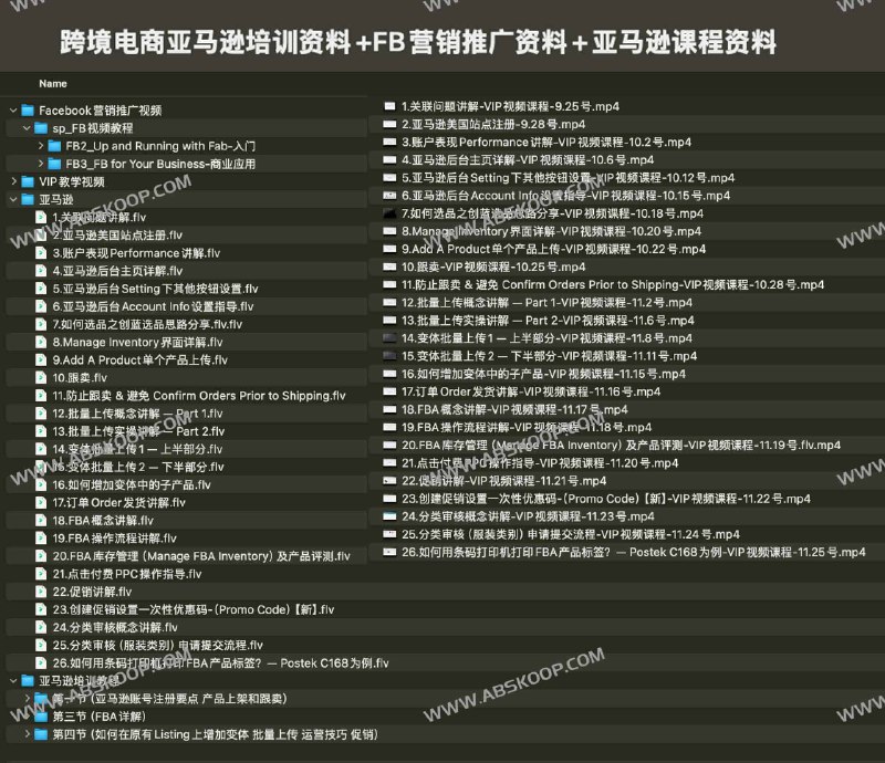 名称：《跨境电商亚马逊培训资料+FB营销推广资料+亚马逊课程资料》|简介：《跨境电商亚马逊培训资料+FB营销推广资料+亚马逊课程资料》是一套全面的跨境电商学习资料