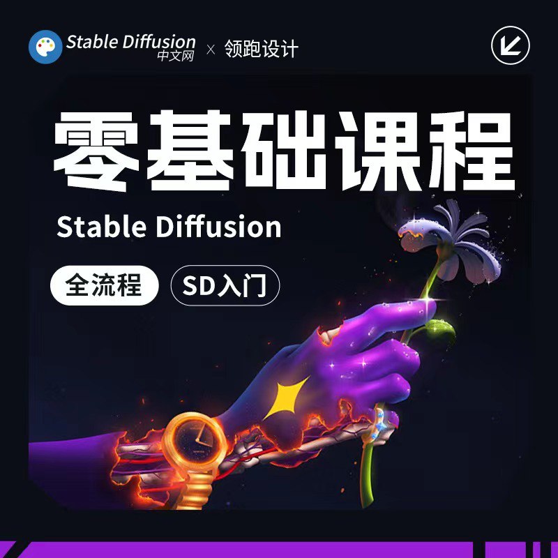 名称：《StableDiffusion零基础入门课》|简介：StableDiffusion零基础入门课这门课程为学习者提供了全面的知识和技巧，涵盖了从基础到进阶的多项内容