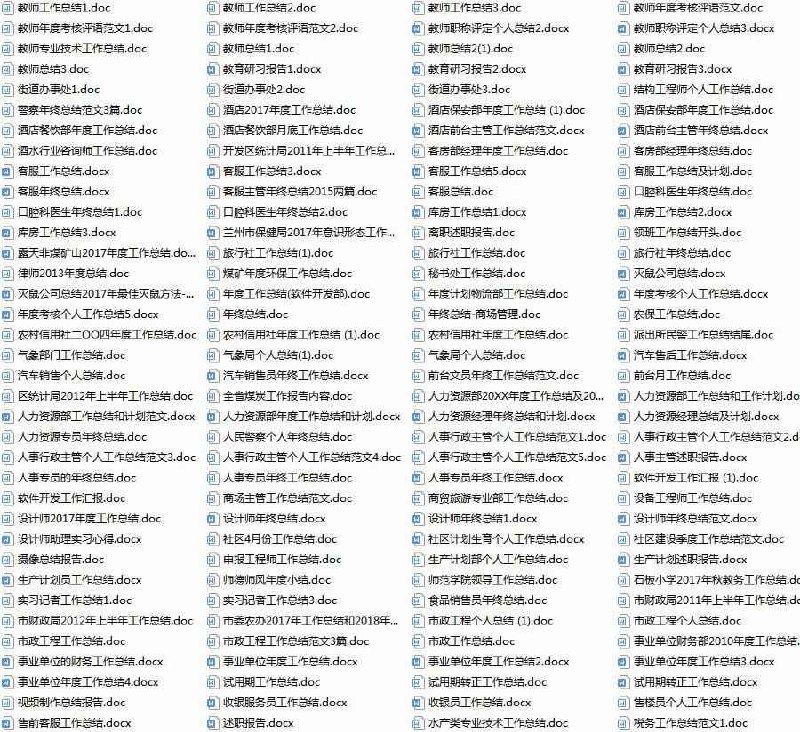 名称：《Word 工作总结 736 份 各行业适用 述职报告[doc]》|简介：该资料包含 736 份 Word 格式的工作总结和述职报告，适用于各个行业