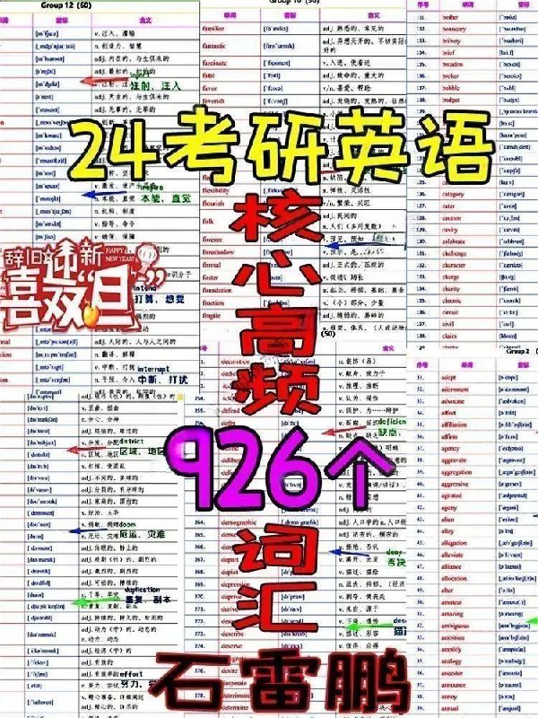 名称：《石雷鹏926核心高频词》 | 简介：石雷鹏926核心高频词这本书带给读者一个新鲜的视角，无论是在探索历史、社会还是文化方面，它都能为你提供独特的深度和思考