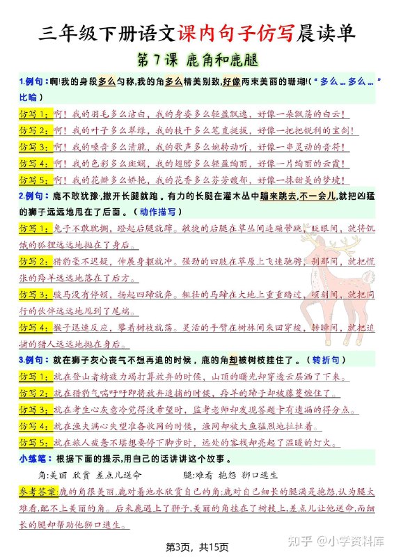 名称：《【课内句子仿写晨读单（15页）】三下语文》亮点：15页精选课内句子仿写，每日晨读提升语感，夯实三年级语文基础标签：#小学语文 #课内仿写 #三下语文 #晨读训练更新日期：2025-06-13 01:32:28链接：