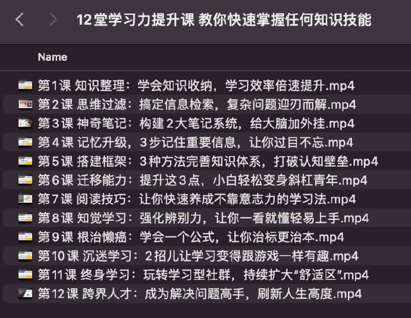 名称：《12堂学习力提升课 》| 简介：如果你希望深入了解12堂学习力提升课，这门课程将带你进入一个充满创意与实用技巧的世界