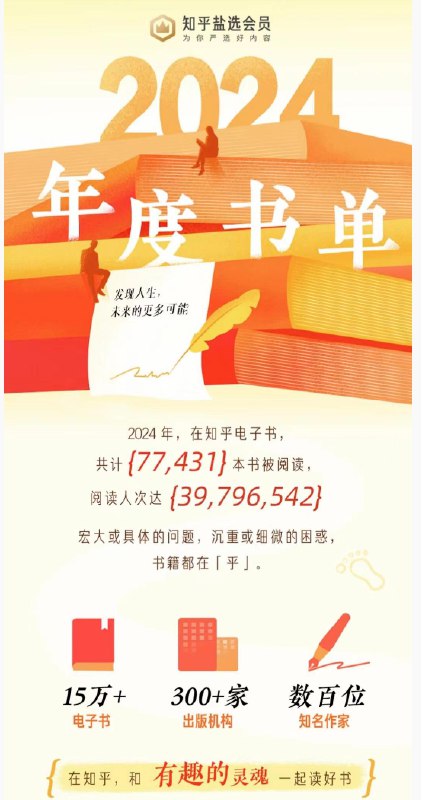 📚名称：《知乎2024年度书单》⭐亮点：精选2024年最值得阅读的书籍，涵盖多元领域，满足不同读者的求知欲与好奇心