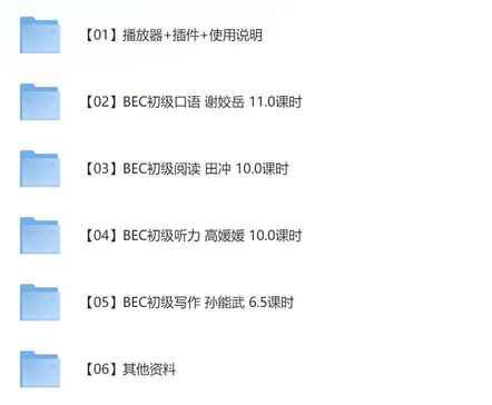 名称：《BEC商务英语初级考证辅导课程全集》简介：《BEC商务英语初级考证辅导课程全集》是一套专门为备考BEC商务英语初级考试的学习者打造的全面辅导课程