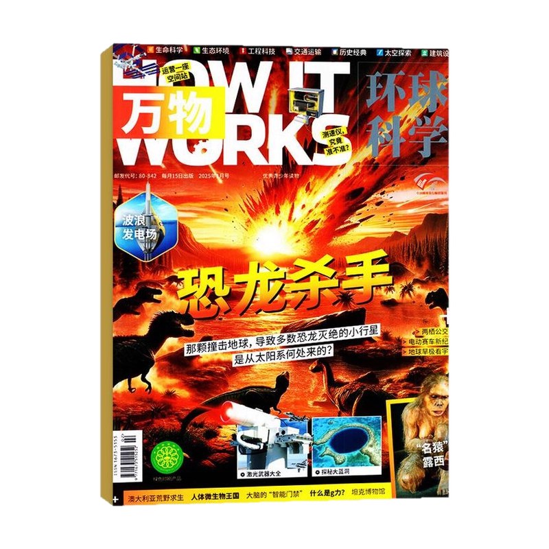名称：《青少年科普百科杂志万物 How it works (2009-2025)》简介：这本青少年科普百科杂志由《环球科学》打造，以图解和三维拆解形式解析科学原理，涵盖科技、自然、历史、工程等领域