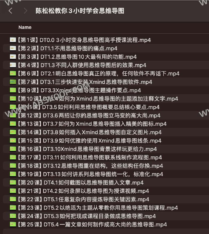 名称：《陈松松教你3小时学会思维导图 》简介：陈松松教你3小时学会思维导图这门课程为学习者提供了全面的知识和技巧，涵盖了从基础到进阶的多项内容