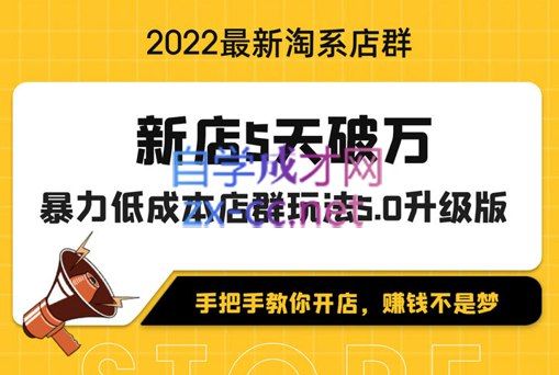 名称：《22年最新淘系店群暴力低成本起店玩法VIP》|简介：22年最新淘系店群暴力低成本起店玩法VIP这门课程为学习者提供了全面的知识和技巧，涵盖了从基础到进阶的多项内容
