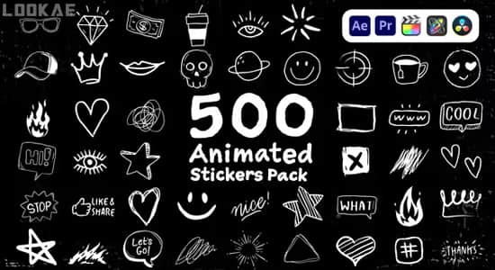 名称：《视频素材 500个手绘卡通图形贴纸动画 Animated Stickers Pack 》简介：视频素材 500个手绘卡通图形贴纸动画 Animated Stickers Pack汇集了多领域的知识，帮助你在生活与职业中找到更多的可能性