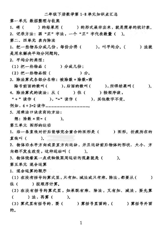 名称：《二下数学人教版期末单元知识梳理卷》亮点：系统梳理二下数学重点知识，帮助孩子高效复习，轻松应对期末考试
