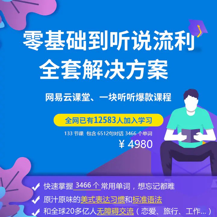 《英语零基础到听说流利 》简介：专为无基础学习者设计，从字母发音起步，通过情景化教学逐步掌握日常会话、听力理解与口语表达，结合高频语法及实用词汇，帮助学员建立语言应用自信