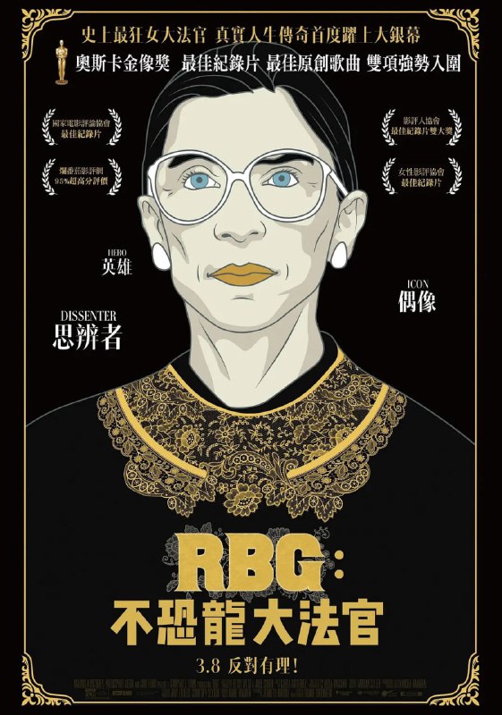 名称：大法官金斯伯格 RBG (2018) 1080描述：本片已获得2018年美国国家评论协会奖，并成为2019年奥斯卡最佳纪录片的有力竞争者