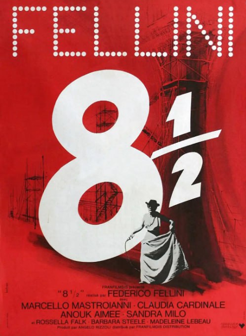 名称：[八部半][1963][简繁英字幕][1080P蓝光][8.3G]描述：费德里科・费里尼的半自传式作品，讲述导演圭多(马塞洛・马斯楚安尼 饰)在创作瓶颈与婚姻危机中陷入精神困境，通过梦境、回忆与幻想构建多重人格的内心世界