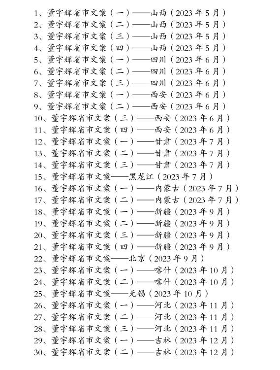 名称：董宇辉省市文案30篇（PDF）描述：理性吃瓜之余，这些文案确实写得可以，充满人文气息