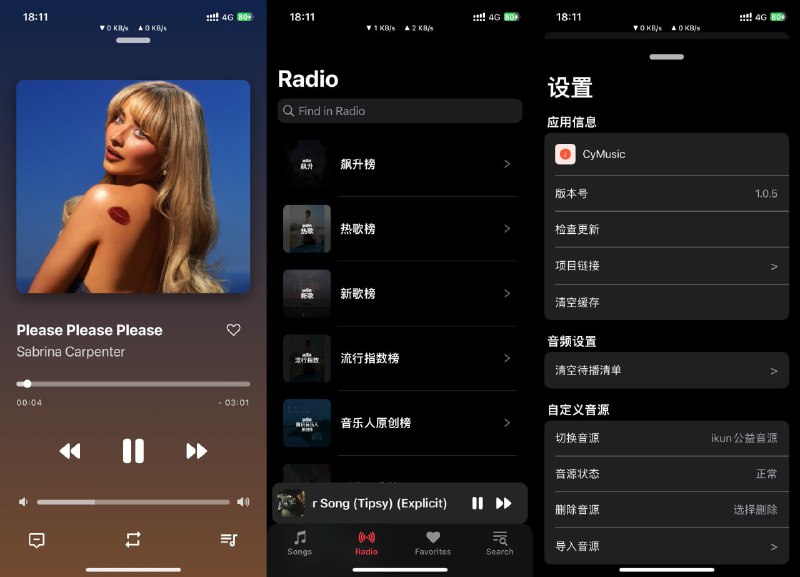 资源标题：CyMusic1.0.5 音乐软件 可导入第三方音乐源资源描述：一个基于 React native 开发的音乐软件，支持导入、删除自定义音源功能，删除内置音源，可查看歌词