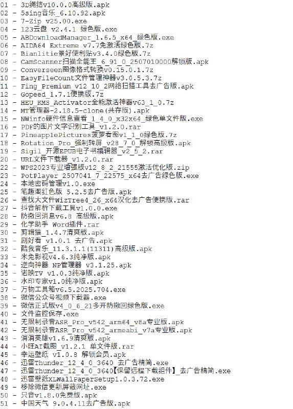 名称：破解软件更新20250710期描述：ps：所有软件功能自己百度了解
