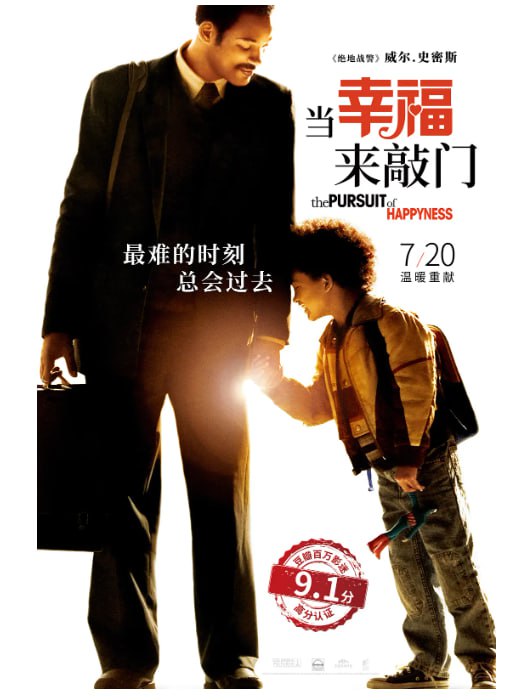 名称：[当幸福来敲门][2006][中英双字][1080P蓝光][5.6G]描述：改编自真实故事，讲述濒临破产的推销员克里斯(威尔・史密斯 饰)带着儿子落魄街头