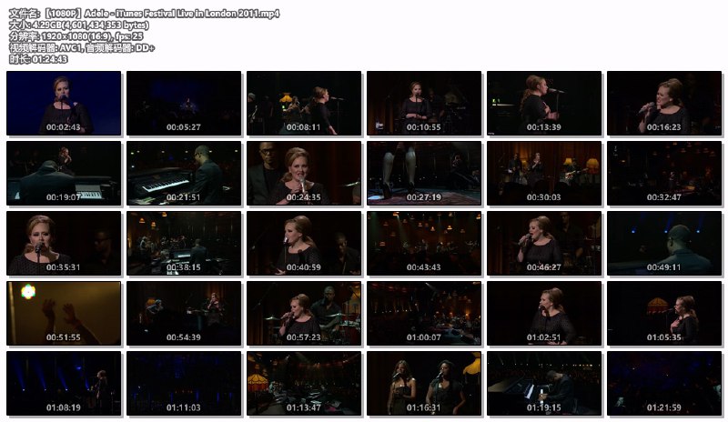 名称：Adele - iTunes Festival Live in London 2011 【1080P  Adele】描述：Adele - iTunes Festival Live in London 2011 【1080P  Adele】链接：