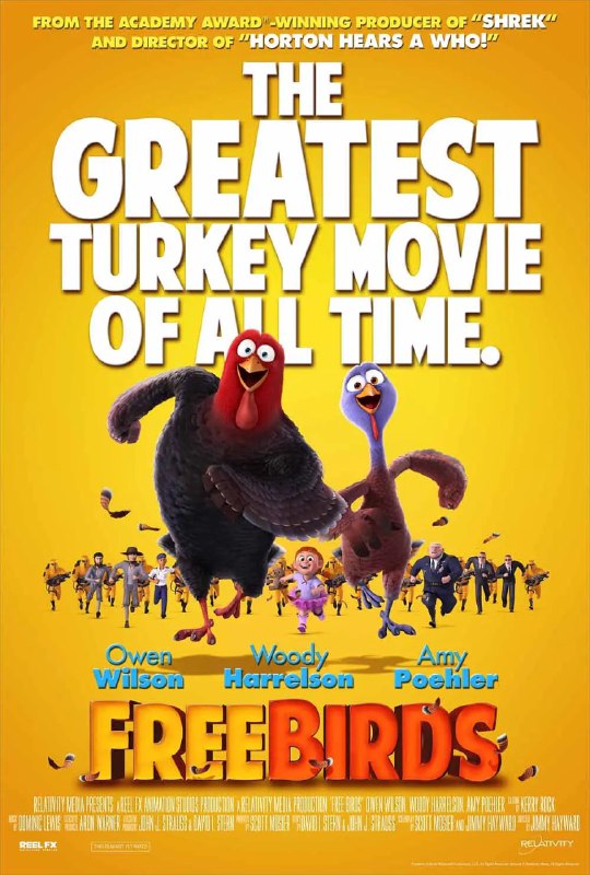 名称：火鸡总动员 / Free Birds (2013)描述：美国动画冒险片，由吉米·海沃德执导，欧文·威尔逊、伍迪·哈里森、艾米·波勒配音