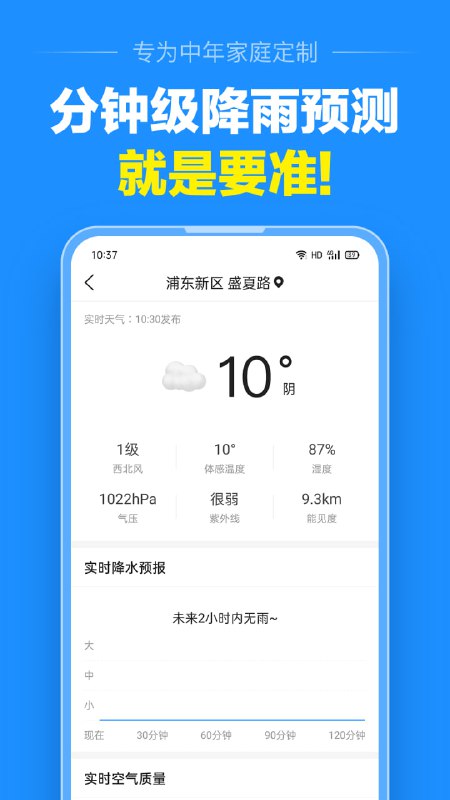 名称：准点天气 v11.6.0 专为中年家庭打造的天气预报软件，解锁高级版描述：准点天气app，专为中年家庭量身打造的天气预报软件，提供精准到分钟的天气预测，覆盖全球多地，满足家庭日常出行需求