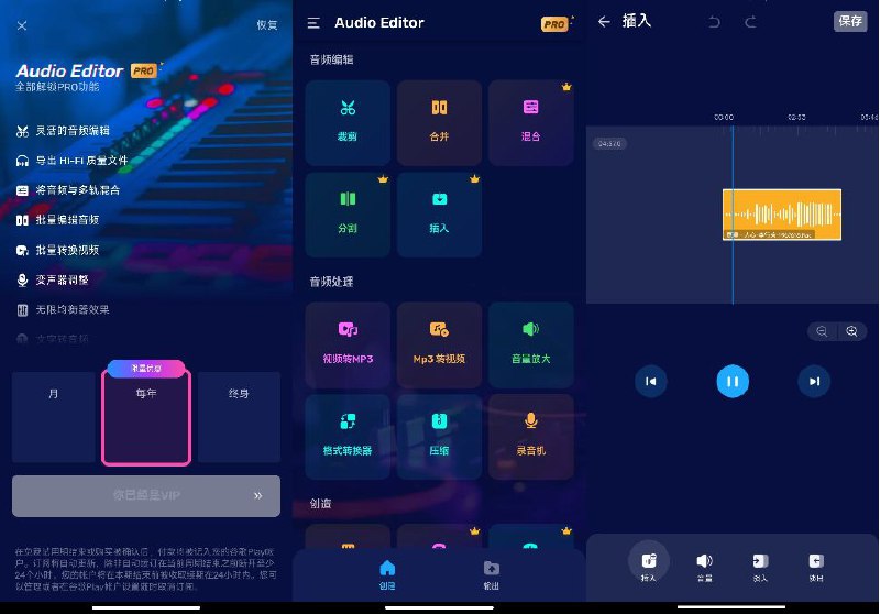 名称：Audio Editor 1.01.56 高级版 专业音频处理工具，轻松编辑音频 描述：Audio Editor 是一款专门用于处理音频的 app，提供裁剪、合并、视频和 MP3 互转及格式转换等多种功能