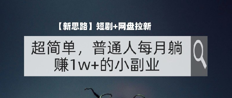 名称：【新思路】短剧+网盘拉新，超简单，普通人每月躺赚1w+的小副业描述：在数字化浪潮的推动下，网盘成为我们日常生活和工作中不可或缺的一部分