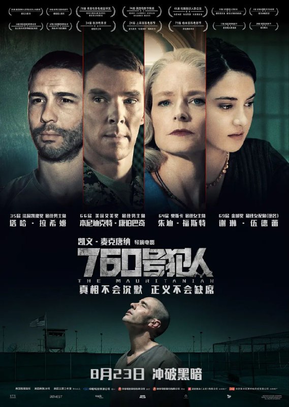 名称：760号犯人 / The Mauritanian [中英双字][超清][英国][2021][豆瓣7.3]描述：影片改编自Mohamedou Ould Slahi的回忆录《关塔那摩日记》，讲述Slahi(塔哈·拉希姆 饰)被美国政府俘虏，在毫无指控与判决的情况下被关进了监狱，经受长达14年监禁与折磨