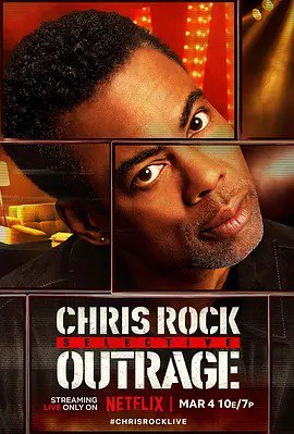 名称：克里斯·洛克：选择性愤怒 Chris Rock: Selective Outrage (2023)描述：导演: 乔尔·加兰主演: 克里斯·洛克类型: 喜剧/ 脱口秀制片国家/地区: 美国语言: 英语上映日期: 2023-03-04(美国网络)片长: 70分钟又名: 克里斯·洛克：选择性抓狂IMDb: tt23571908剧情简介Chris Rock makes comedy history as he performs stand-up in real time for Netflix’s first global live-streaming event.链接：