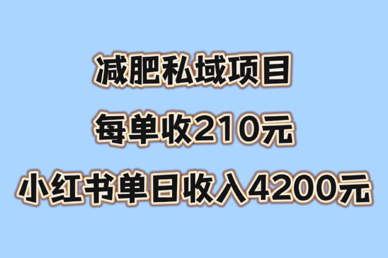 名称：小红书减肥私域项目，每单收210元描述：如果你手头上的主业收入解决不了你日常的开支或者符合其中一个的一定要好好看看这个项目(1)有车贷、房贷、网贷还在还的;(2)个人月收入≤2W，不够日常开支的(3)正在或者想在小红书平台变现的;(4)每天有1-2个小时的业余时间的;(5)正在或者想做引流裂变的;链接：