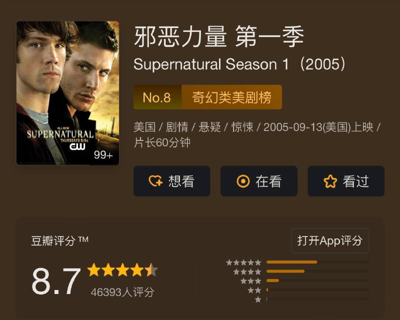 名称：邪恶力量 Supernatural S01~S15描述：迪恩（简森·阿克斯 Jensen Ackles 饰）和萨姆（贾德·帕达里克 Jared Padalecki 饰）是两兄弟，生在温切斯特家族的他们，血统里便带着与生俱来的责任——成为“猎人”，专门对付危害人类的恶魔与超自然力量