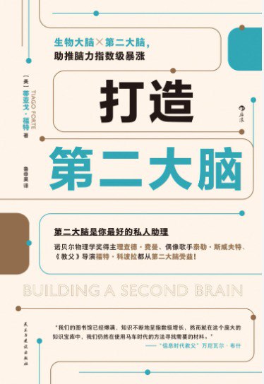 名称：《打造第二大脑：助推脑力指数级暴涨》描述：《打造第二大脑》是美国个人知识管理专家蒂亚戈·福特创作的实用指南类书籍，由鲁申昊翻译，2023年民主与建设出版社出版