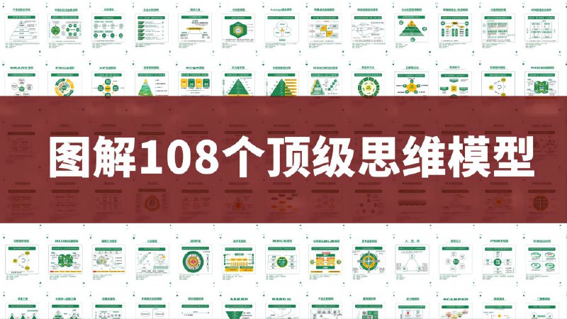 名称：108个思维模型精美图解 (PDF+PPT)描述：108个必懂的思维模型，应用场景广泛，适用于自我认知、管理等领域