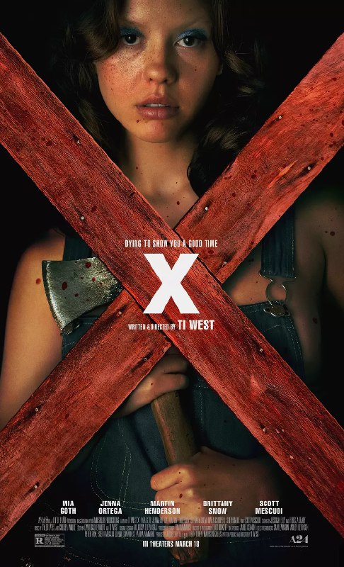 名称：X (2022) 无损4K 内嵌中字 英语 豆瓣6.3 (大尺度)描述：麦克西恩(米娅·高斯 Mia Goth 饰)是一个做梦都想要出名的女孩，可现实是，她沉浸于毒品带来的幻觉和快感之中，并且即将出演一部由她的男友(马丁·亨德森 Martin Henderson 饰)指导的色情片