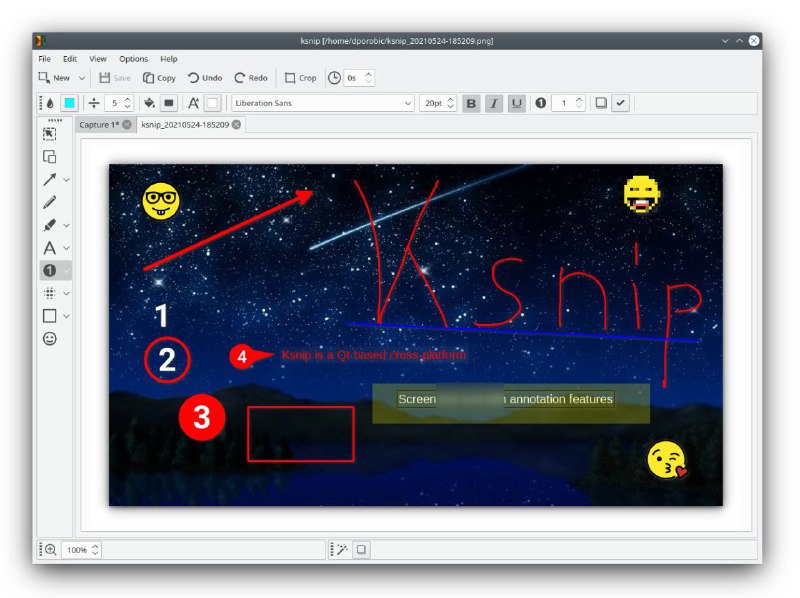 名称：Ksnip - 一款跨平台截图和图像注释工具描述：一款截图与图像注释工具，它可以截图特定区域、窗口、全屏，支持延迟截图、包含鼠标指针、重复上次区域等功能