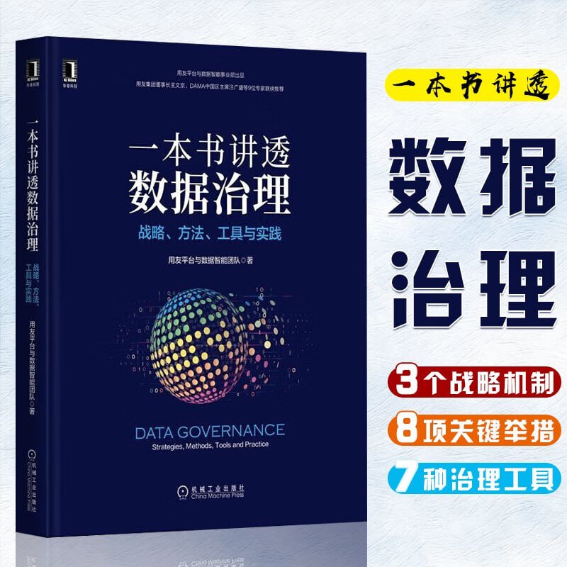 名称：《一本书讲透数据治理》详述数据治理3个机制、8项举措、7种能力、7把利剑描述：《一本书讲透数据治理》详述了数据治理的3个机制为数据战略、组织机制和数据文化；8项举措包括理现状与定目标、能力成熟度评估等；7种能力涵盖数据梳理与建模、元数据管理等；7把利剑则是数据模型管理、元数据管理、数据质量管理等工具