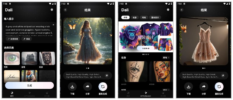 名称：Dali 1.1.2🔥无限生成AI绘画、服装、纹身、室内设计资源描述：Dali是一款强大的AI图像生成器，支持生成不同风格的独特图像，包括AI艺术、头像、照片和纹身